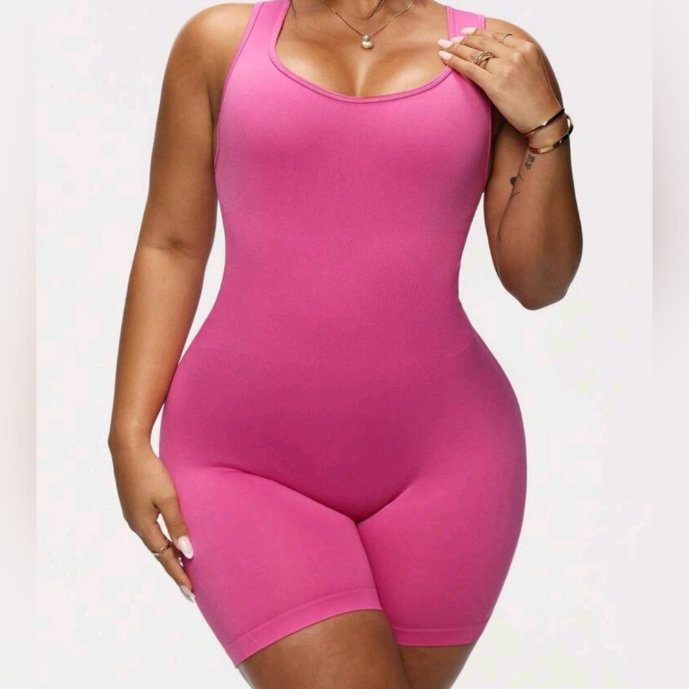 SHEIN Vibrant Pink Workout Shapewear Bodysuit